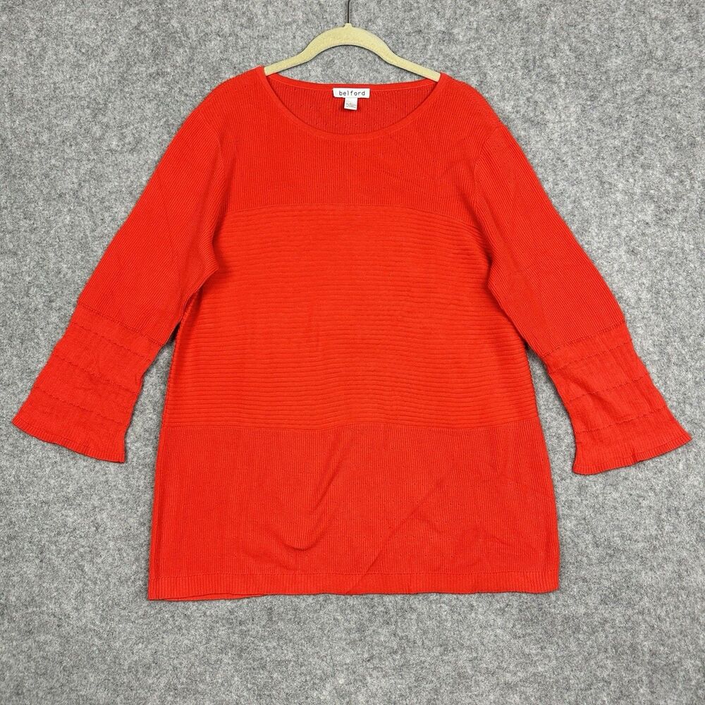 Belford Lightweight Pima Cotton Sweater Womens L Chic Classic Textured Ribbed